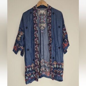 Johnny Was Workshop Mareen Kimono Jacket Embroidered Chambray Size S Womens